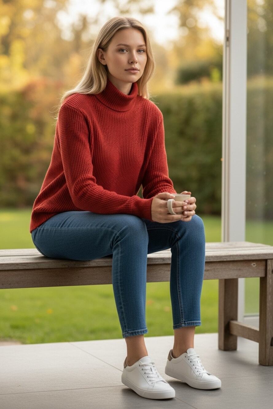 Kim Rogers Red Mock Neck Sweater Womens Size XL Long Sleeve Cotton Pullover